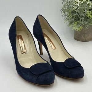 Rupert Sanderson‎ Blue Suede 3” Pumps Heels Sz 35.5/US 5
